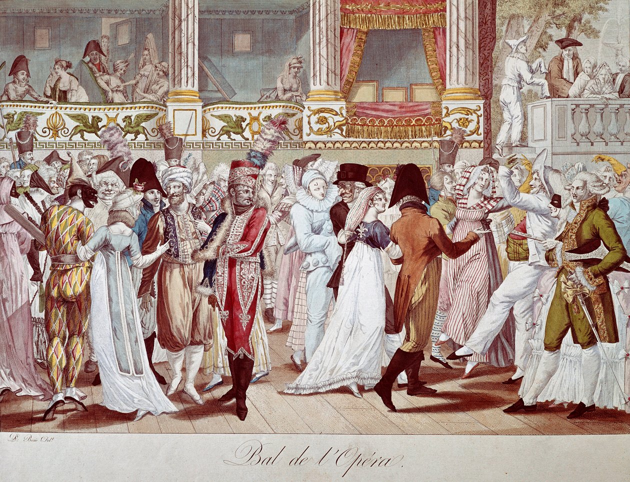 Maska balowa w Operze Paryskiej. Litografia Bosia. XIX-wieczny Paryż, Musee Carnavalet autorstwa Anonymous Anonymous