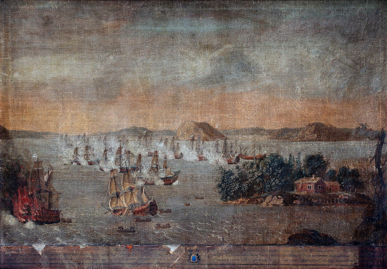 Bitwa pod Hogland - Podczas Wielkiej Wojny Północnej, bitwa morska 22 lipca 1713 między Szwecją a Rosją - Bitwa pod Hogland 22 lipca 1713 - Obraz nieznanego artysty autorstwa Anonymous Anonymous