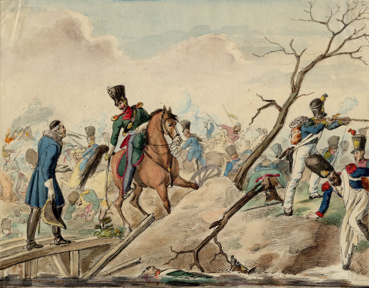 Bataille de Leipzig (bataille des Nations) - Epizod z bitwy pod Lipskiem - Anonim - 1813 - Akwarela na papierze - 16,2x20,8 - Kolekcja prywatna autorstwa Anonymous Anonymous