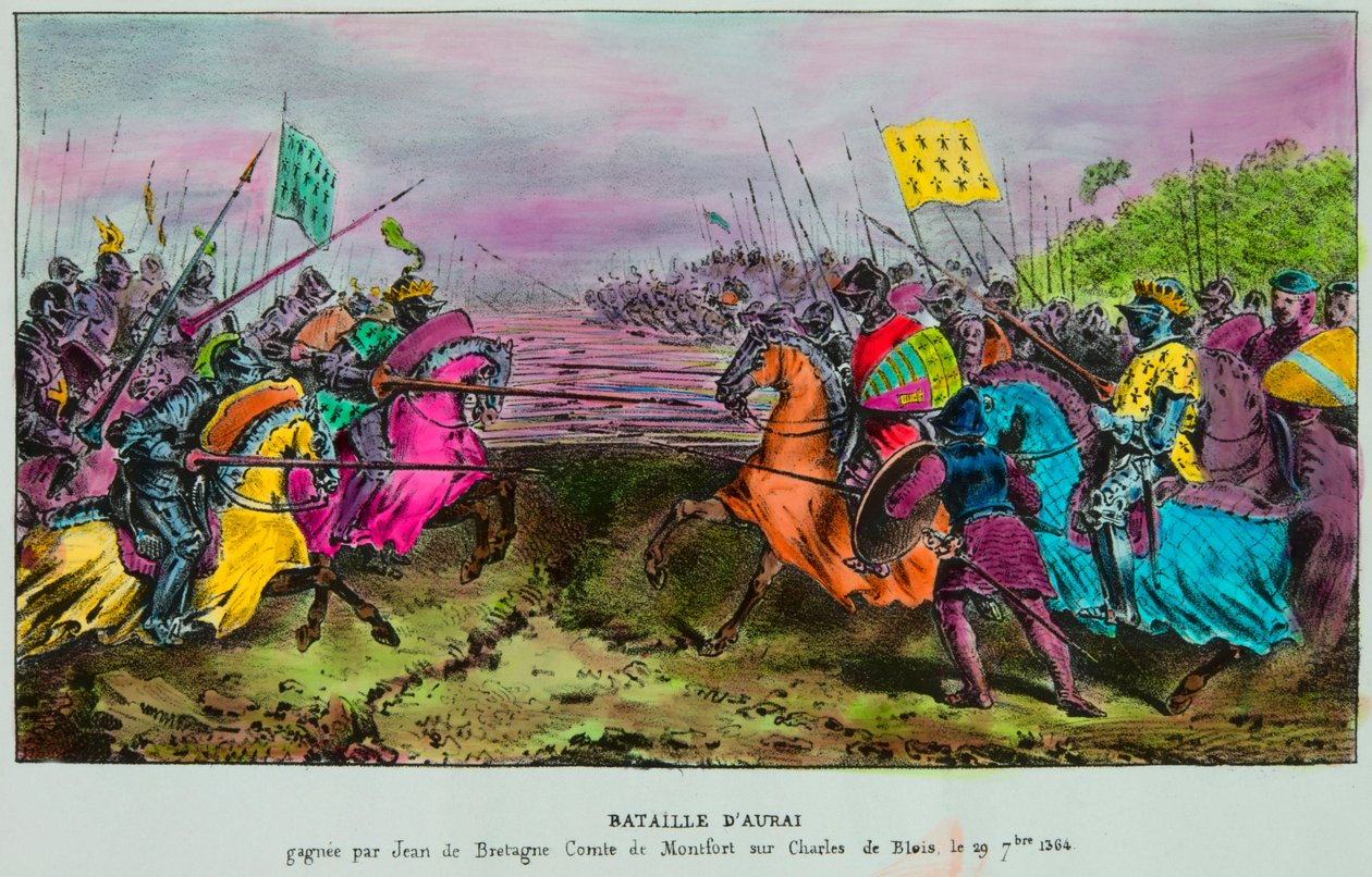 Bitwa pod Auray w dniu 29 września 1364 r. ostatnia bitwa o sukcesję Bretanii pomiędzy armią anglo-bretońską przeciwko rozkazom Jana IV Bretanii (Jan III z Montfort, Jean Le Conquereur lub Le Vaillant autorstwa Anonymous Anonymous