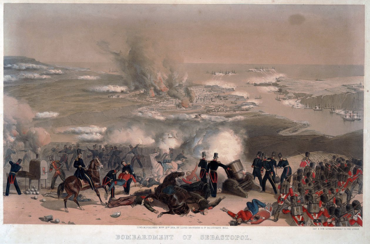Bombardowanie Sewastopola - Anonim - 1854 - Kolorowa litografia - 83x117,2 - Prywatna kolekcja autorstwa Anonymous Anonymous