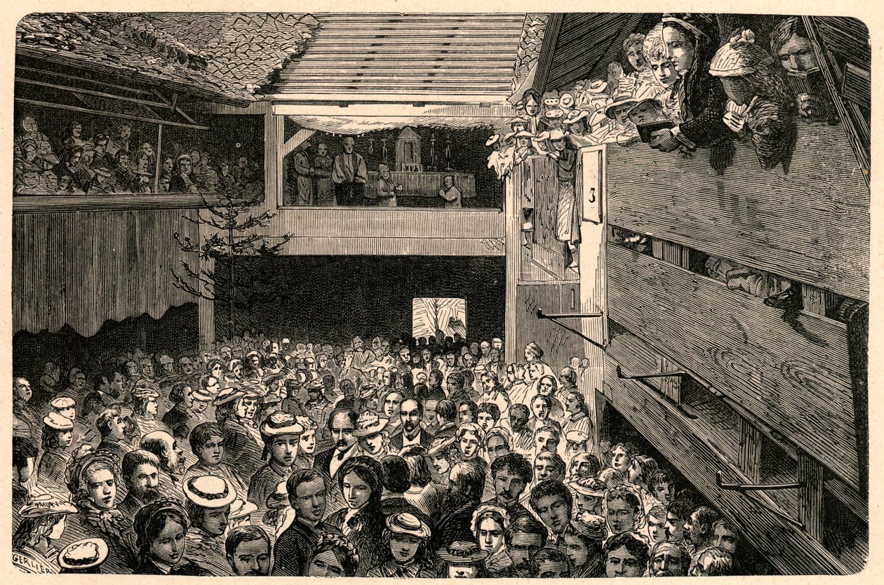 Uroczystość nabożeństwa katolickiego w Porrentruy w Szwajcarii w 1874 roku, po zdjęciu. Grawer w „Les Missions Catholiques au XIXeme Siecle” Louis-Eugene (Louis Eugene) Louvet. prywatna kolekcja. autorstwa Anonymous Anonymous