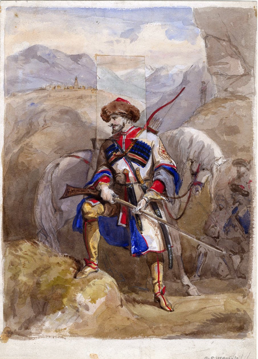Chamil ou Imam Chamil - Imam Shamil (1797-1871) - Anonim - 1854 - Akwarela na papierze - 32x23 - Kolekcja prywatna autorstwa Anonymous Anonymous