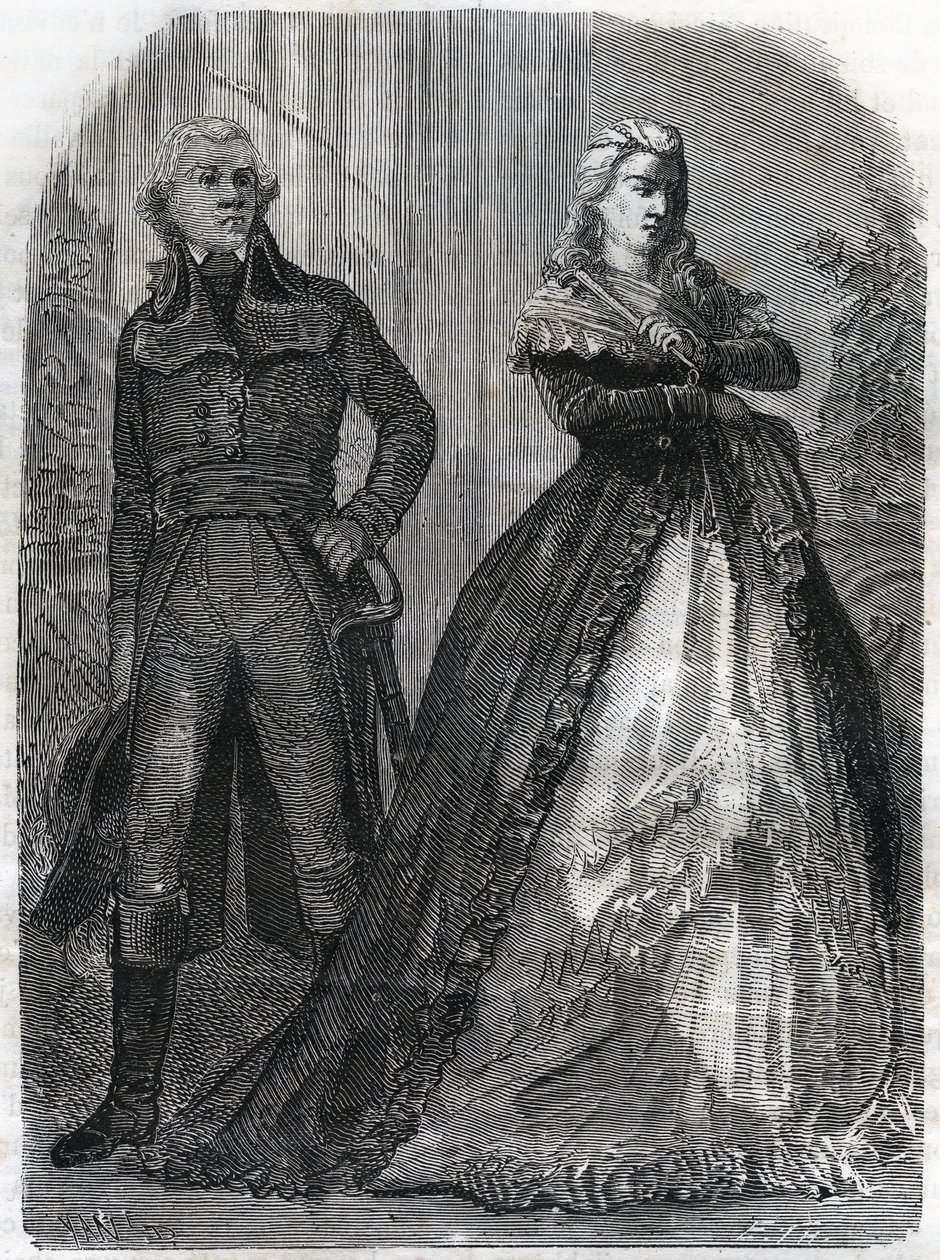 Charles Francois du Perier dit Dumouriez (1739-1823), francuski generał z królową Marią Antoniną (1755-1793). Grawer z 1866 r. w „Histoire de la Revolution francaise” Adolphe Thiers. Prywatna kolekcja. autorstwa Anonymous Anonymous