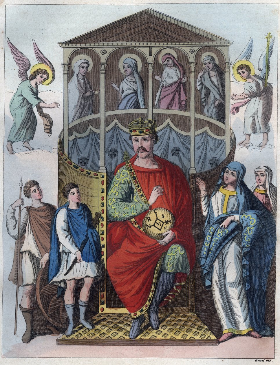 Karol Łysy, król zachodniej Francji we Włoszech i cesarz rzymski, 823 - Portret Karola II Łysego (823 - 877), grawerowany król Francji z „Zwyczajności i zwyczajów wszystkich narodów wszechświata”. To jest historia rządu, praw, milicji autorstwa Anonymous Anonymous