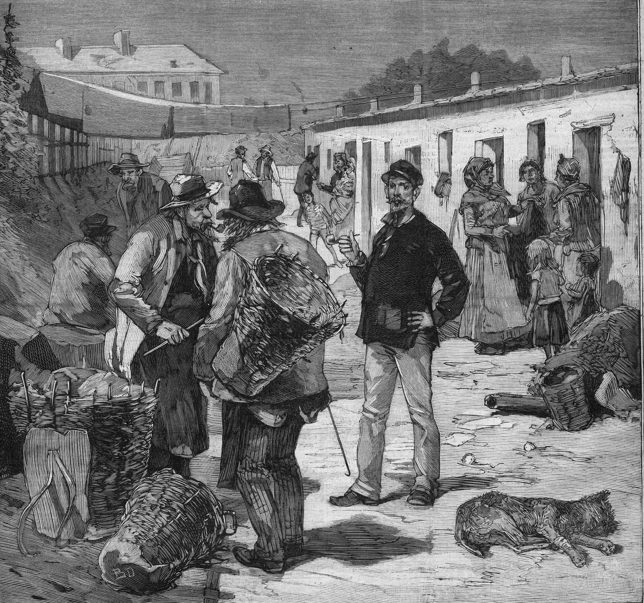 Miasto zbieraczy śmieci w Clichy, Paryż. Grawerowanie w „Le petit parisien”” w dniu 7.08.1892 r. Prywatna kolekcja autorstwa Anonymous Anonymous