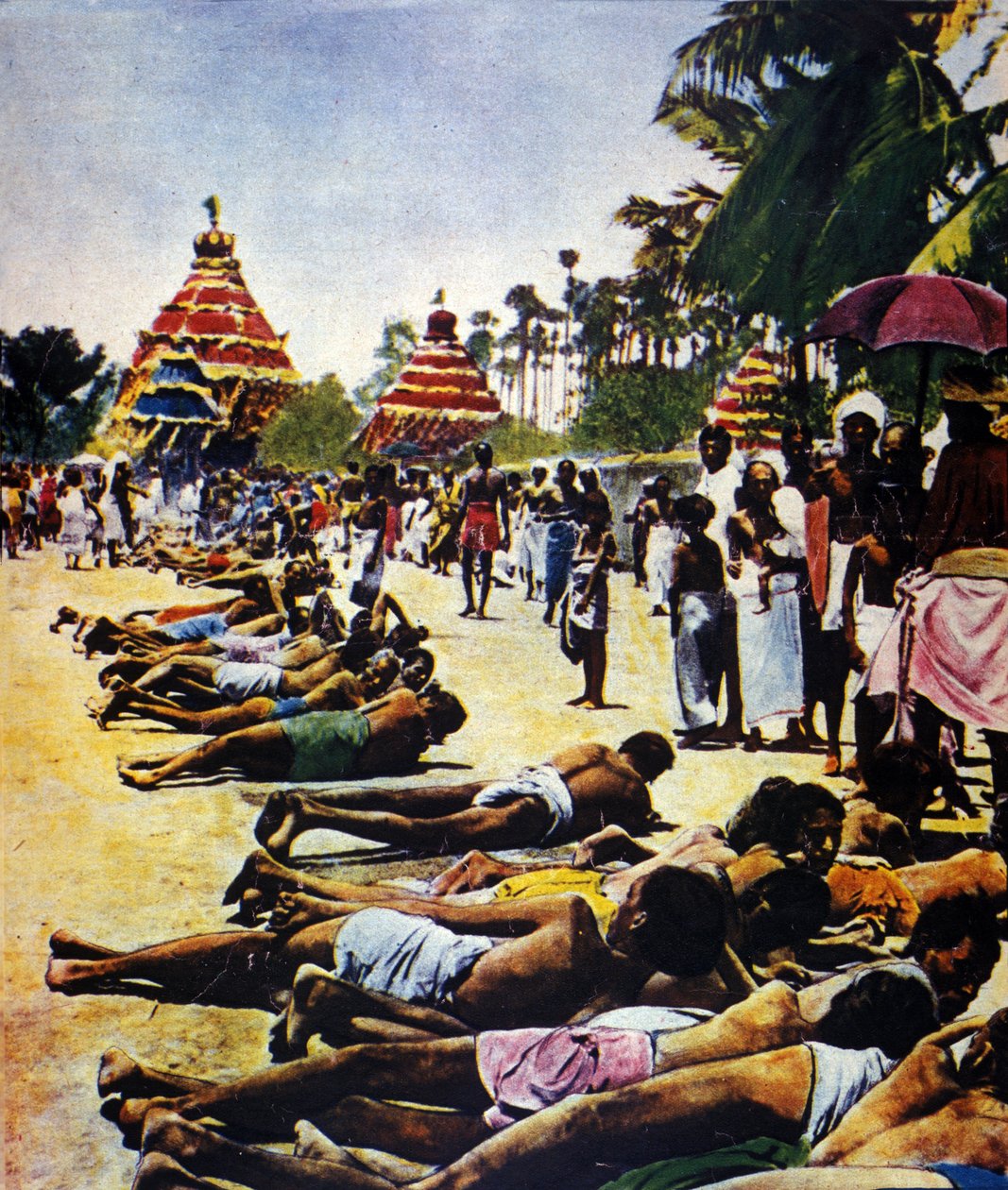 Tydzień Nieposłuszeństwa Obywatelskiego w Indiach przeciwko Imperium Brytyjskiemu: demonstracja prowadzona przez przywódcę politycznego Mohandasa Karamchanda Gandhiego (1869-1948) w Jalaipur w 1931 r. Ilustracja z „Il mattino illustrato” 1931 autorstwa Anonymous Anonymous