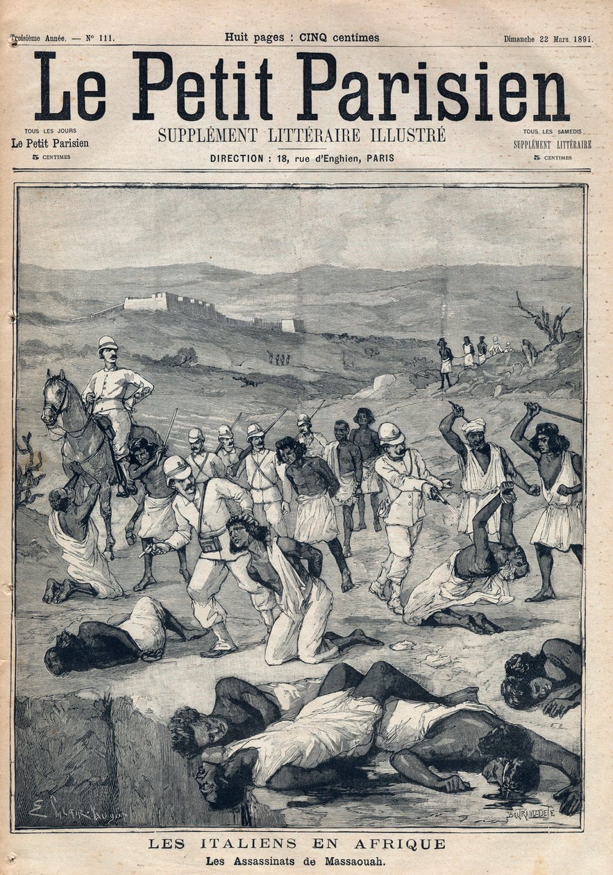 Podbij Erythree przez Włochy. Morderstwa Massaouah (Erythree). Grawer w „Le petit Parisien”” z dnia 22-03-1891. Prywatna kolekcja. autorstwa Anonymous Anonymous