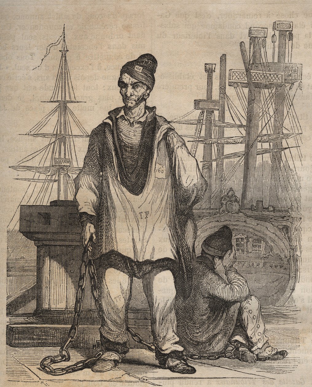 Skazanie na wieczność w Rochefort Bagne w XIX wieku. Grawer „Historia więzień od ich powstania do dnia dzisiejszego” (1877) Pierre Zaccone (1817-1895) (Colonia Penale - kolonia karna) autorstwa Anonymous Anonymous