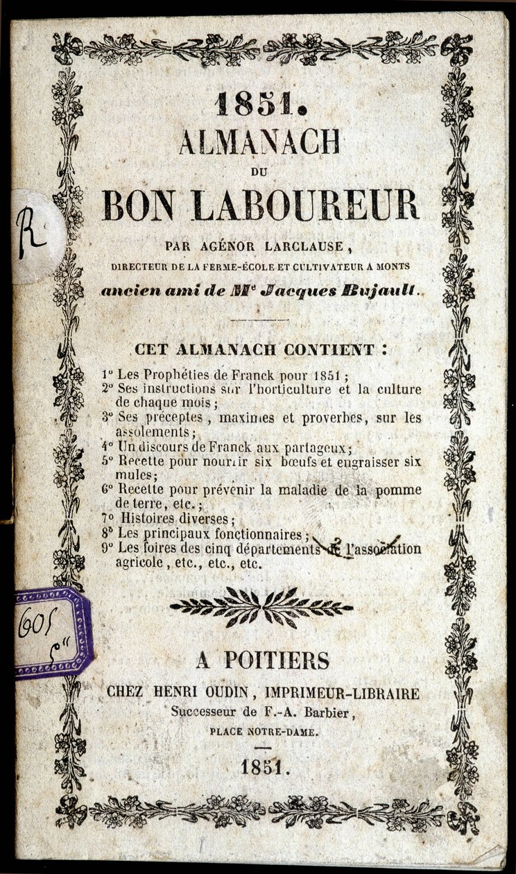 Okładka Almanach du Bon Ploureur, Agenor Larclause, Poitiers autorstwa Anonymous Anonymous