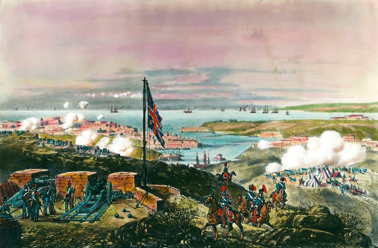 Wojna krymska (1853-1856) między Rosją a Imperium Osmańskim: Francuzi i Brytyjczycy sprzymierzyli się z Turkami w celu oblężenia rosyjskiego portu Sewastopola od 17 października 1854 do 8 września 1855. Widok z frontu angielskiego. Rycina XIX wieku. Prywat autorstwa Anonymous Anonymous
