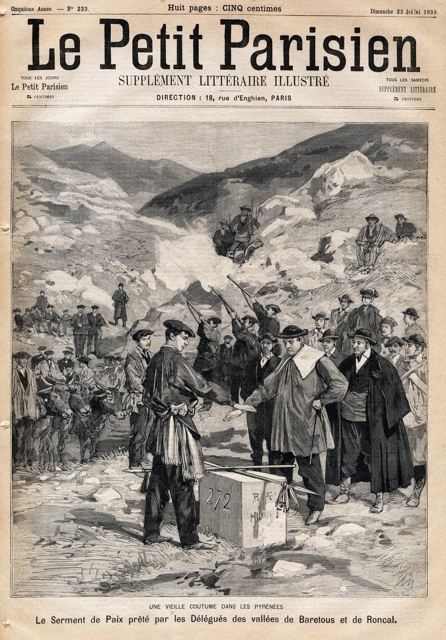 Zwyczaj pirenejski: przysięga pokoju składana przez delegatów z dolin Baretous i Roncal. Jedna z gazet „Le Petite Parisien”” z 23.07.1893 r. autorstwa Anonymous Anonymous