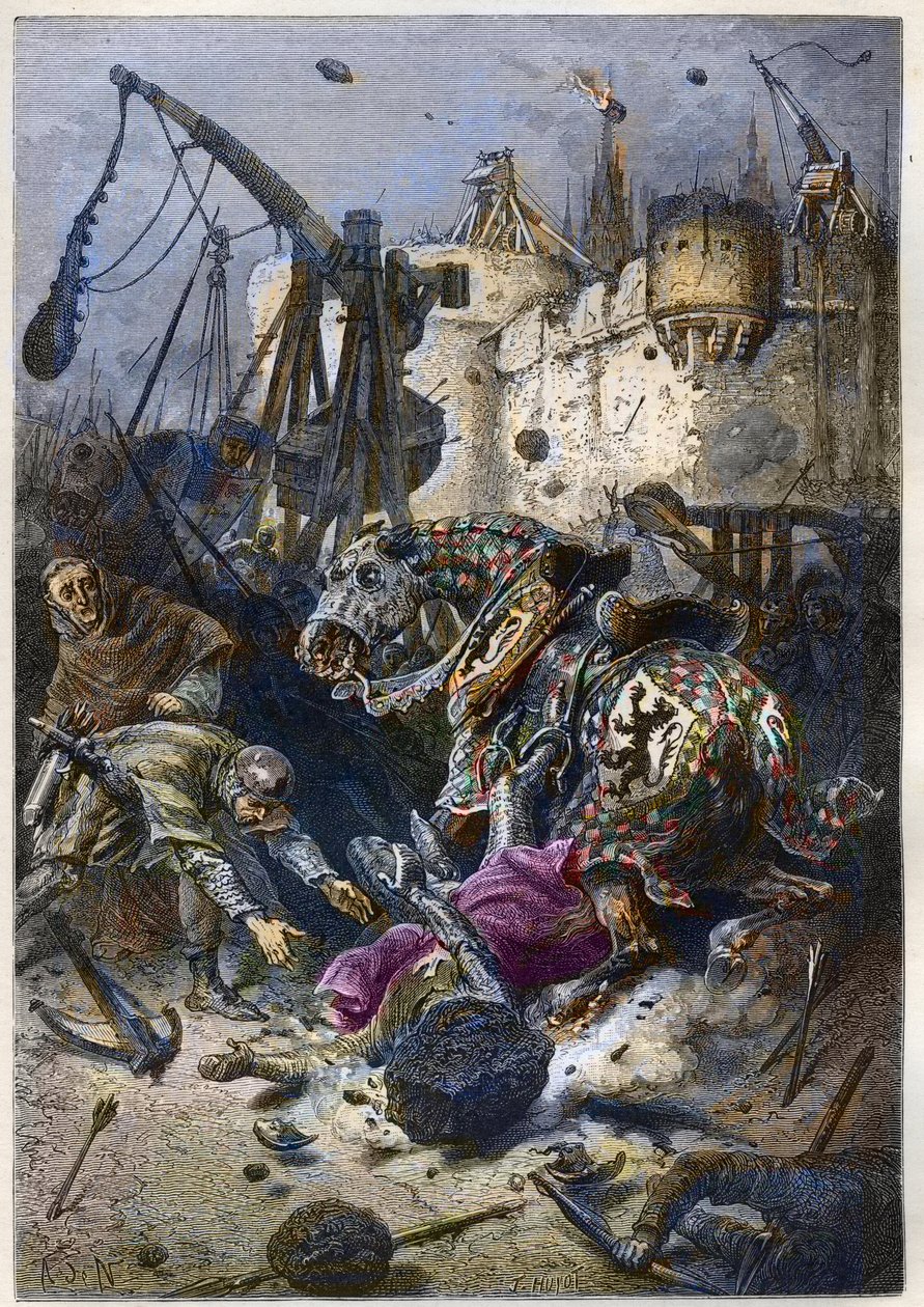 Śmierć Szymona IV z Montfort (1150-1218) Francuski arystokrata, w siedzibie Tuluzy w 1218 r. - Śmierć Szymona de Montfort podczas bitwy pod Tuluzą, 25 czerwca autorstwa Anonymous Anonymous