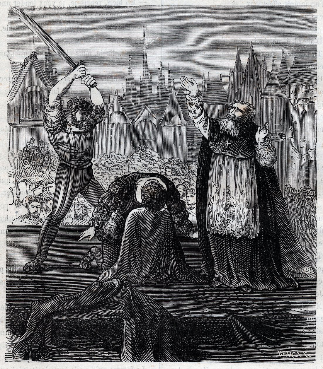 Ścięcie hrabiego Egmonta i Hoorna (1568) w Brukseli podczas hiszpańskiej tyranii w Holandii - wojna dwudziestoletnia (1568-1648): dekolacja Lamorala, hrabiego Egmont, księcia Gavre (1522-1568), holenderskiego polityka. Został skazany we fram autorstwa Anonymous Anonymous