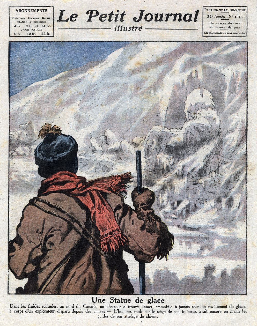 Odkryta z ciała odkrywcy w lodzie Kanady, zaginęła na lata. Ilustracja zaczerpnięta z „”Le petit journal”” z 11.12.1921 Kolekcja privee autorstwa Anonymous Anonymous