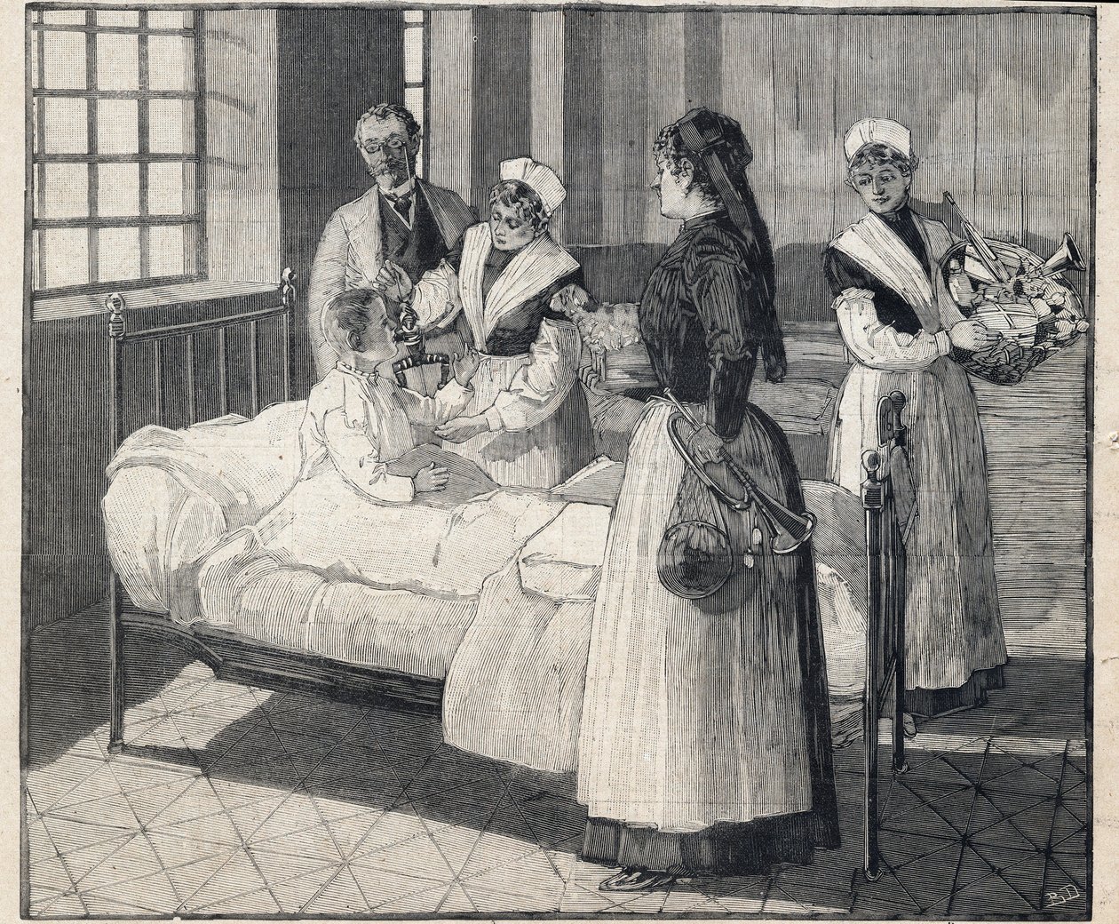 Rozdanie zabawek dzieciom pomocy społecznej w Nowy Rok. Grawer w „”Le Petro Parisien”” w dniu 8.01.1893. Prywatna kolekcja autorstwa Anonymous Anonymous