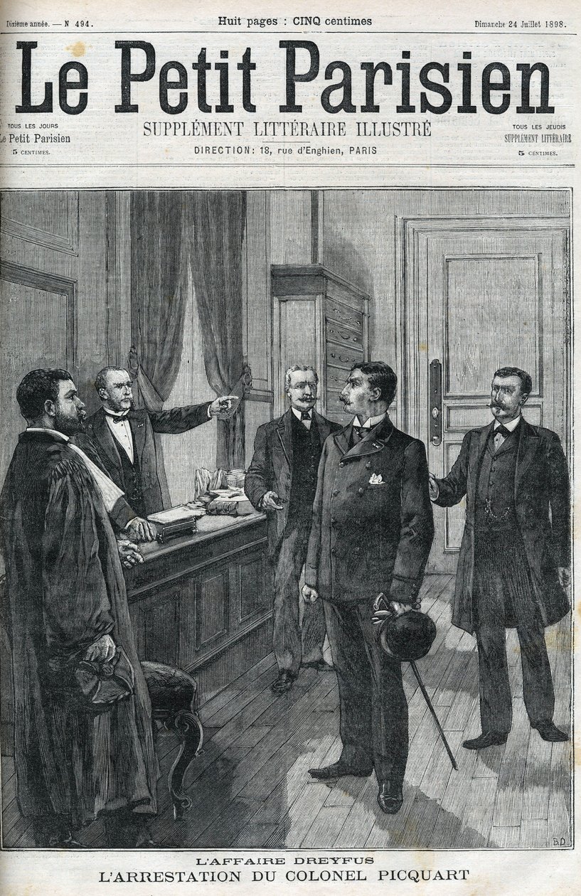 Sprawa Dreyfusa, w 1898 r. aresztowanie podpułkownika Georgesa Picquarta (1854-1914). W „le petit Parisien” z 1898 r. autorstwa Anonymous Anonymous
