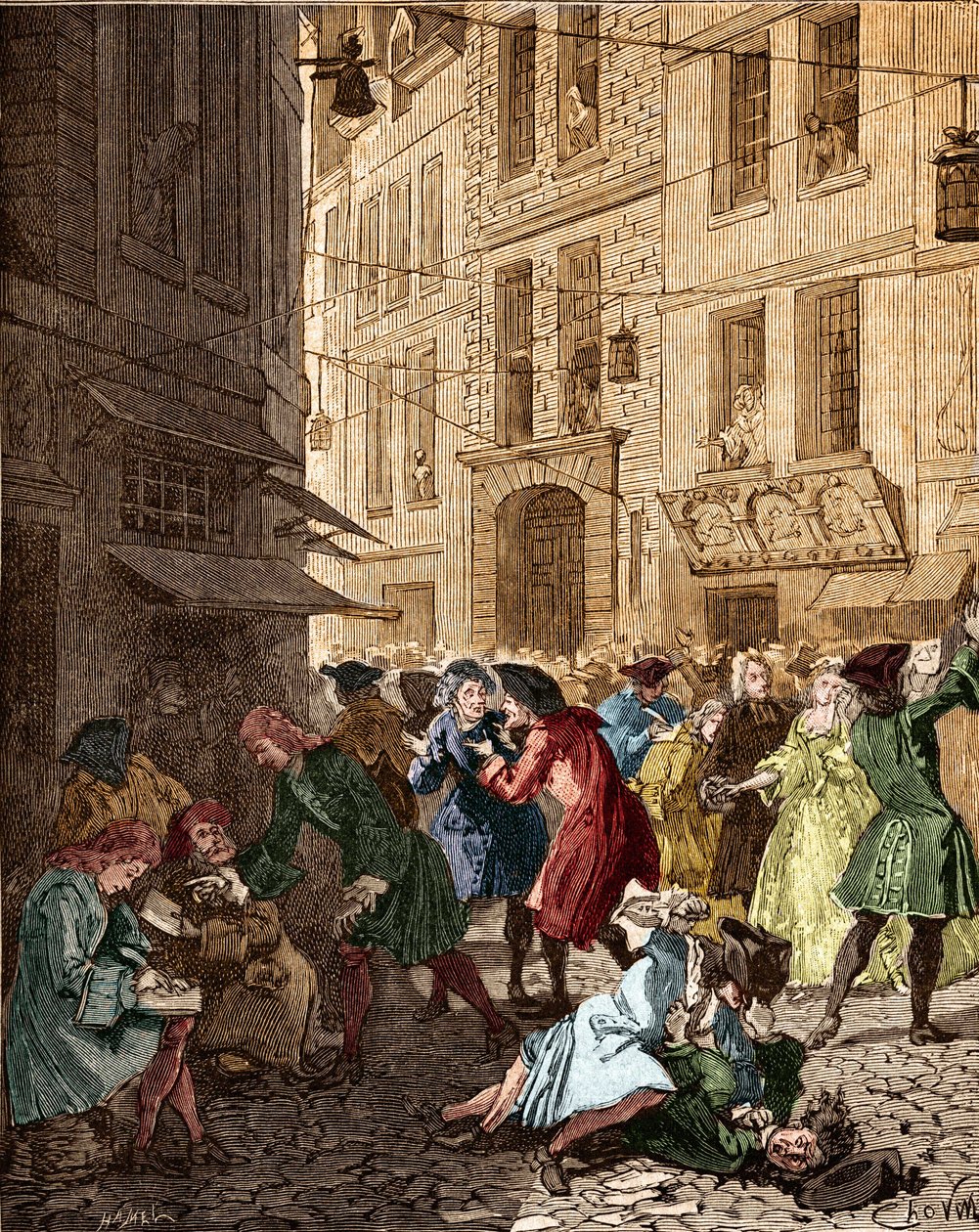System gospodarczy: bańka spekulacyjna w czasach systemu prawnego, agiotorzy rue Quincampoix - Paris IV ardt. Ulica Quincampoix była w czasach systemu Johna Lawa (1671-1729). „” Agagiotage na Quincampoix Street (upadłość spowodowana autorstwa Anonymous Anonymous