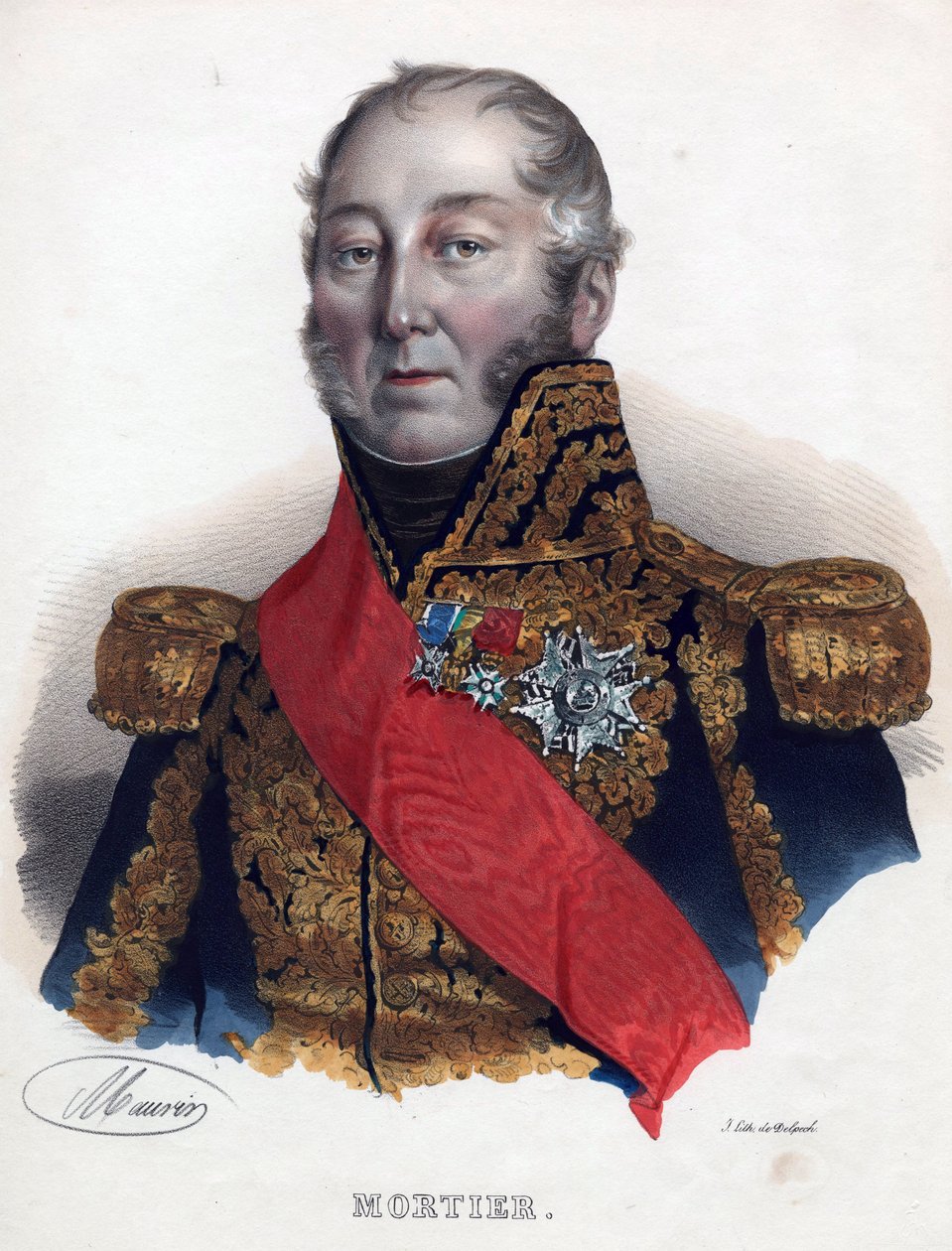 Edouard Adolphe Mortier (1768-1835), Marszałek Francji - Anonim - 1835 - Litografia, akwarela - 32x24 - Kolekcja prywatna autorstwa Anonymous Anonymous