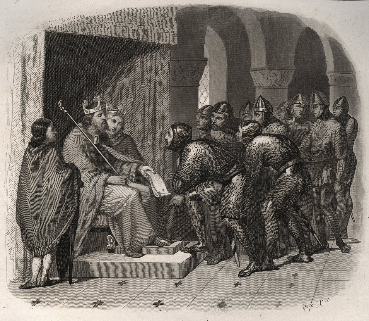 Edward Wyznawca (jeden z ostatnich anglosaskich królów Anglii) - św. Edward Wyznawca (1004-1066) nadający swojemu ludowi nowe prawa. Rycina z 1846 r. w „Żywotach świętych”. Prywatna kolekcja. autorstwa Anonymous Anonymous