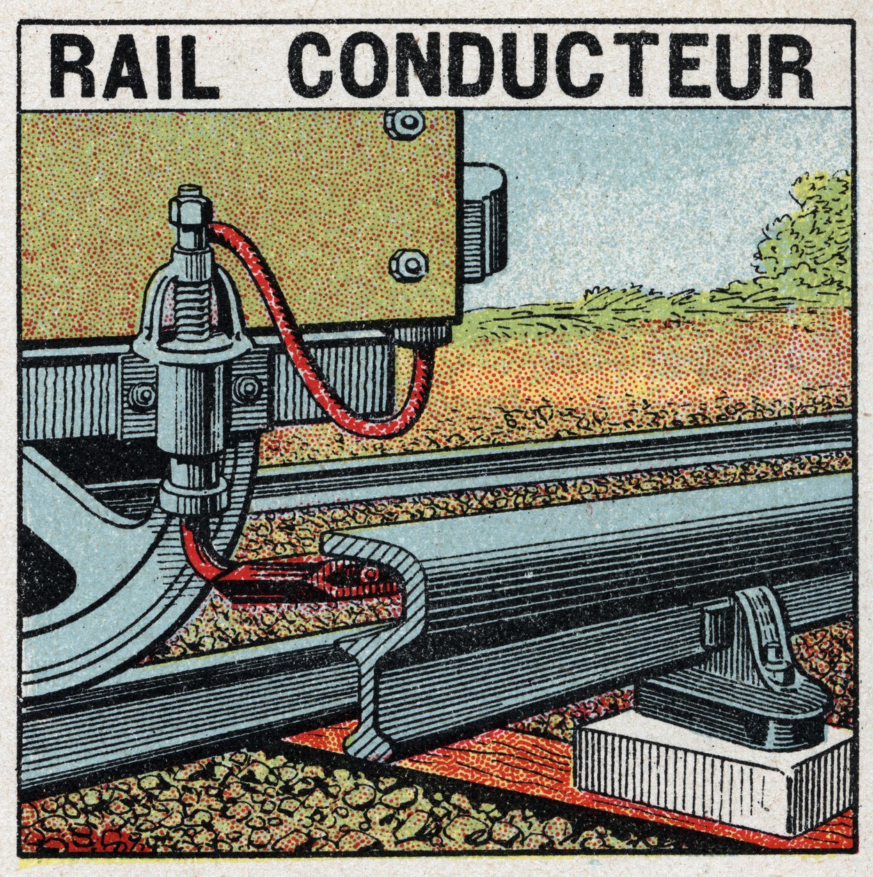 Koleje elektryczne: szyna przewodząca. Anonimowa ilustracja z 1925 r. Ze zbiorów prywatnych. autorstwa Anonymous Anonymous