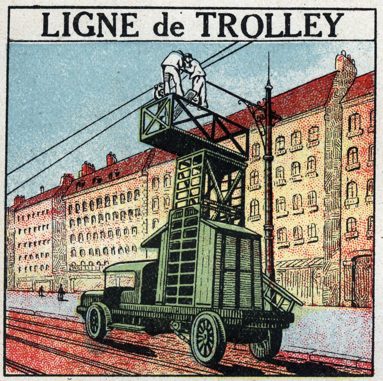 Tramwaje elektryczne: linia tramwajowa. Anonimowa ilustracja z 1925 r. Ze zbiorów prywatnych. autorstwa Anonymous Anonymous