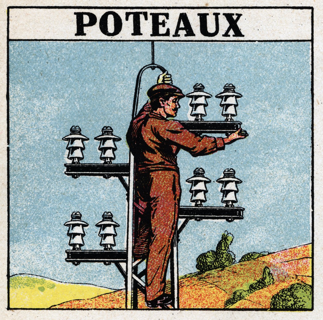 Rury elektryczne: słupy elektryczne. Anonimowa ilustracja z 1925 r. Ze zbiorów prywatnych. autorstwa Anonymous Anonymous