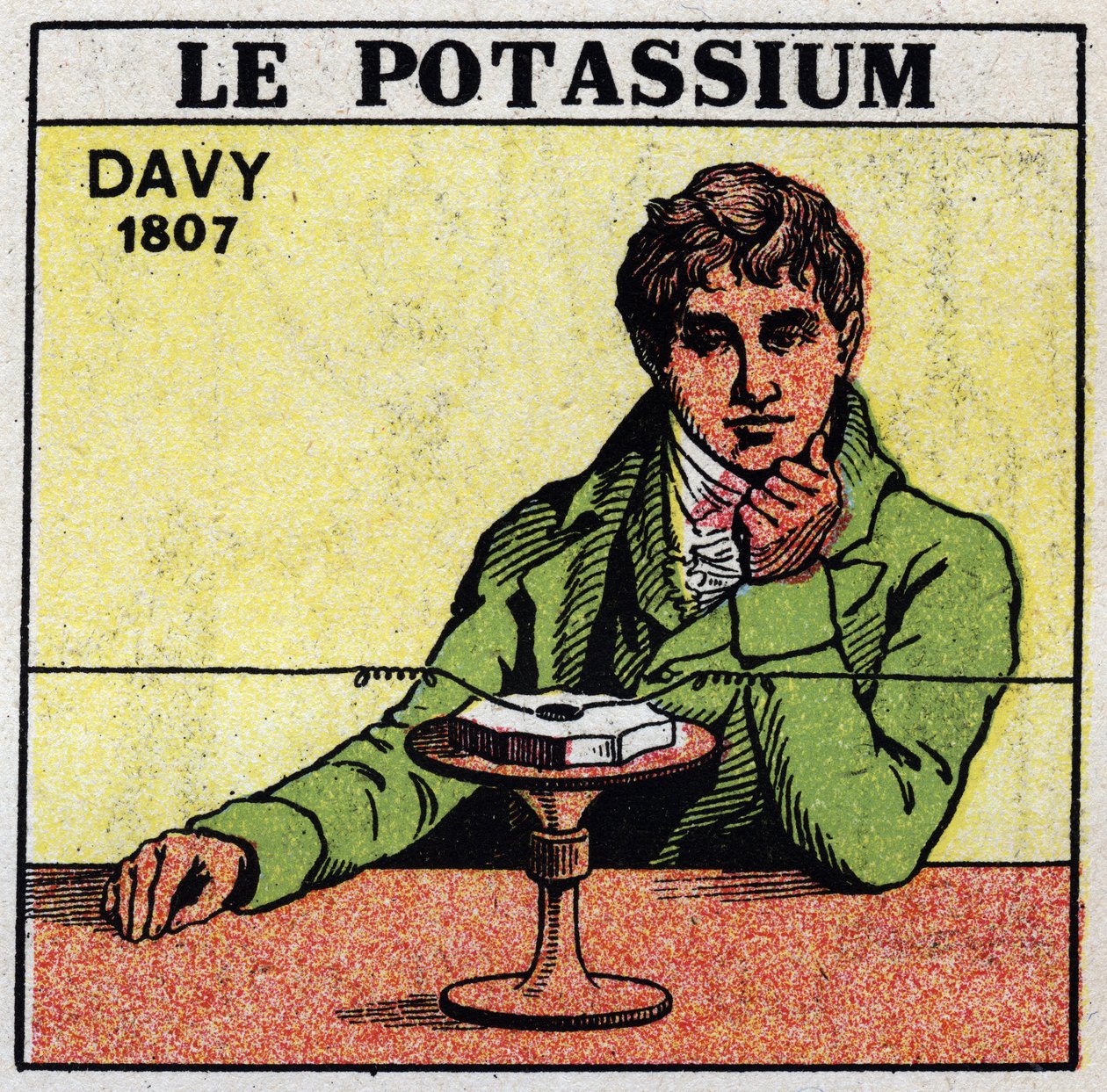 Elektrochemia: rozkład potażu (potasu) i sody przez Sir Humphry Davy (1778-1829) w 1807 r. Anonimowa ilustracja z 1925 r. Kolekcja prywatna. autorstwa Anonymous Anonymous