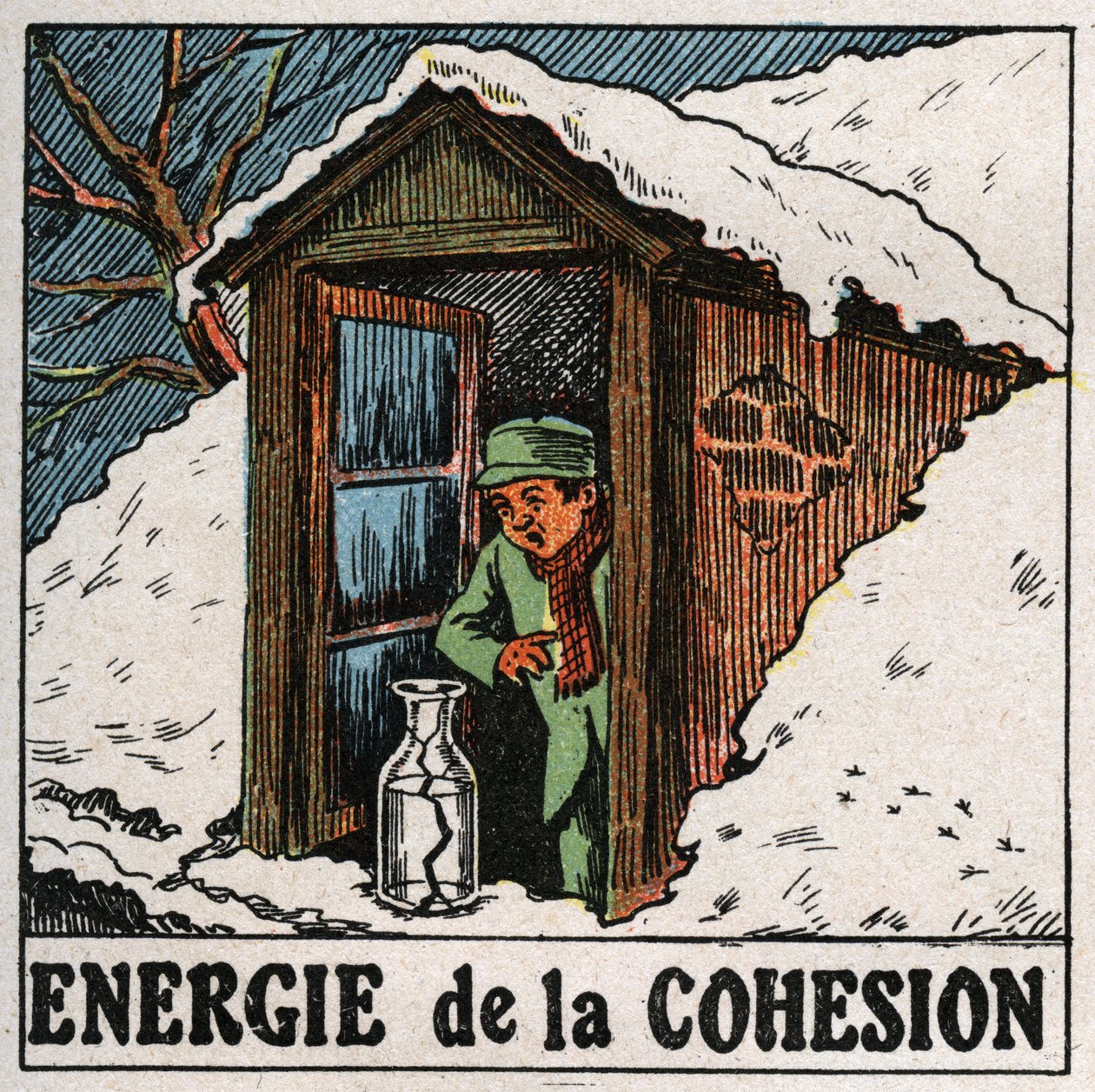 Energia spójności: zimna woda rozbija wazon. Anonimowa ilustracja z 1925 r. Ze zbiorów prywatnych. autorstwa Anonymous Anonymous