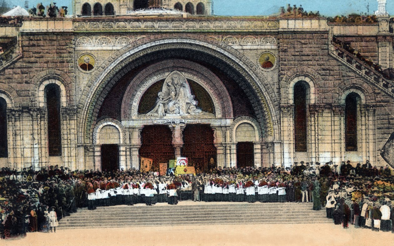 Wejście Różaniec i Błogosławieństwo Tres Saint-Sacrement (Sakrament Świętego) - Lourdes - Hautes Pyrenees (65) około 1930 r. autorstwa Anonymous Anonymous