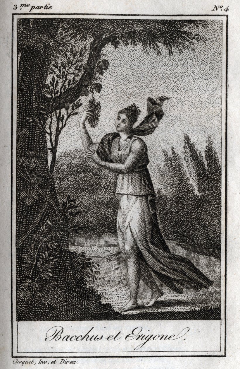 Erigo i Bacchus, Grawerowanie z 1819 r. w „Lettres a Emilie sur la mitologie” Charlesa Alberta Demoustiera (1760-1801). Prywatna kolekcja. autorstwa Anonymous Anonymous