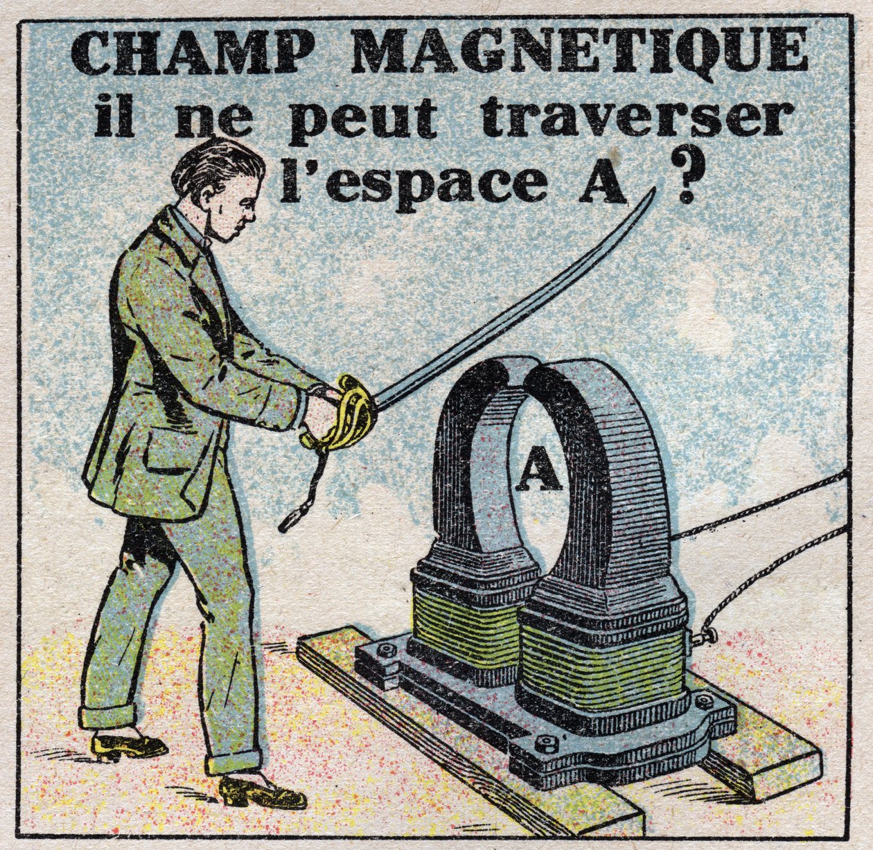 Eter (materiał): pole magnetyczne. Czy nie może przejść przez przestrzeń A? Anonimowa ilustracja z 1925 r. Ze zbiorów prywatnych. autorstwa Anonymous Anonymous