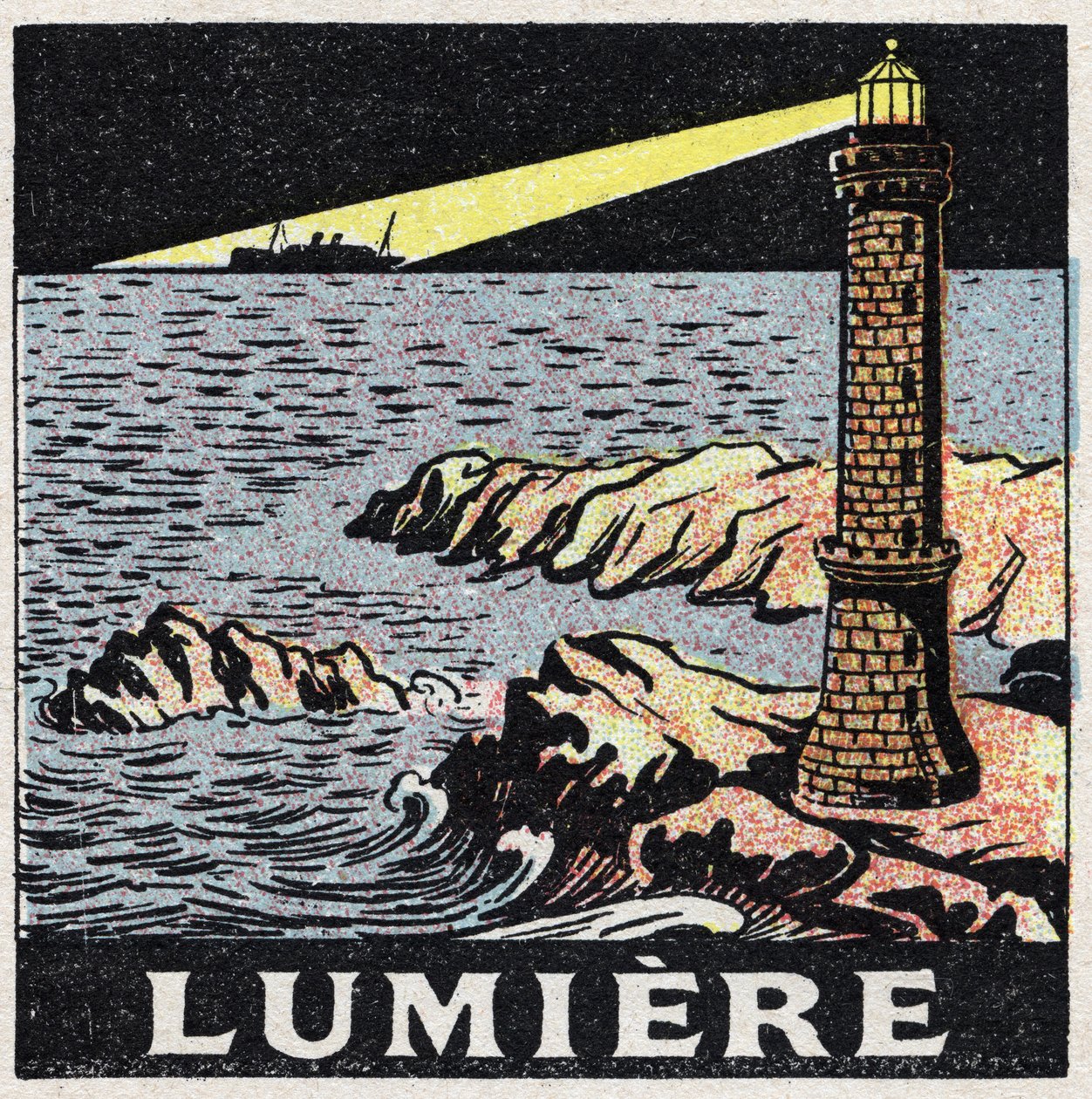 Eter (materiał): światło latarni morskiej w nocy. Anonimowa ilustracja z 1925 r. Ze zbiorów prywatnych. autorstwa Anonymous Anonymous