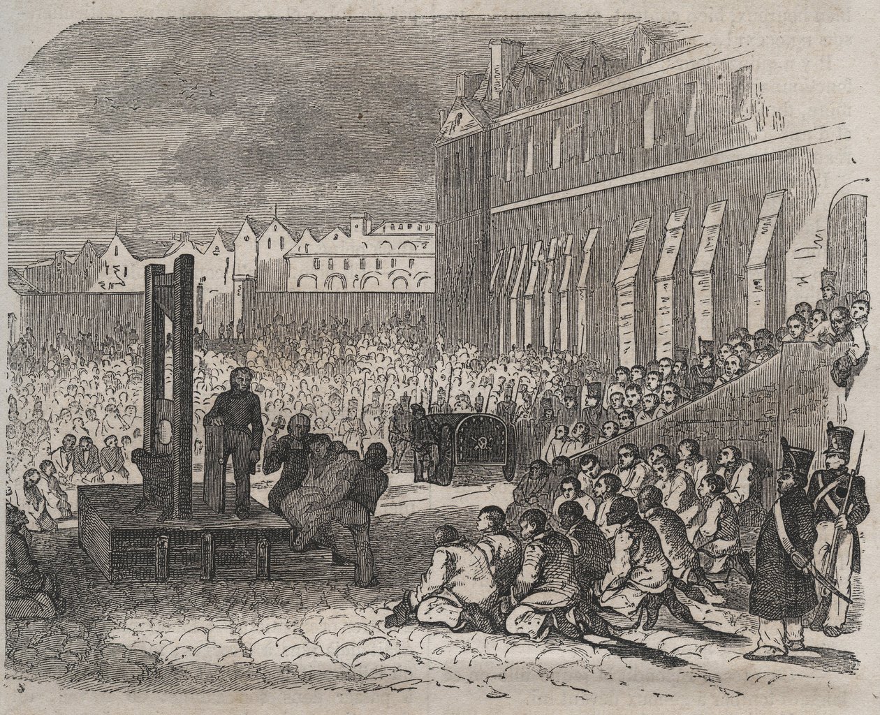 Egzekucja w Brześciu Bagne przez Josepha Bordeleta. Grawer w „Historii skazanych od ich powstania do dnia dzisiejszego” (1877) autorstwa Pierre