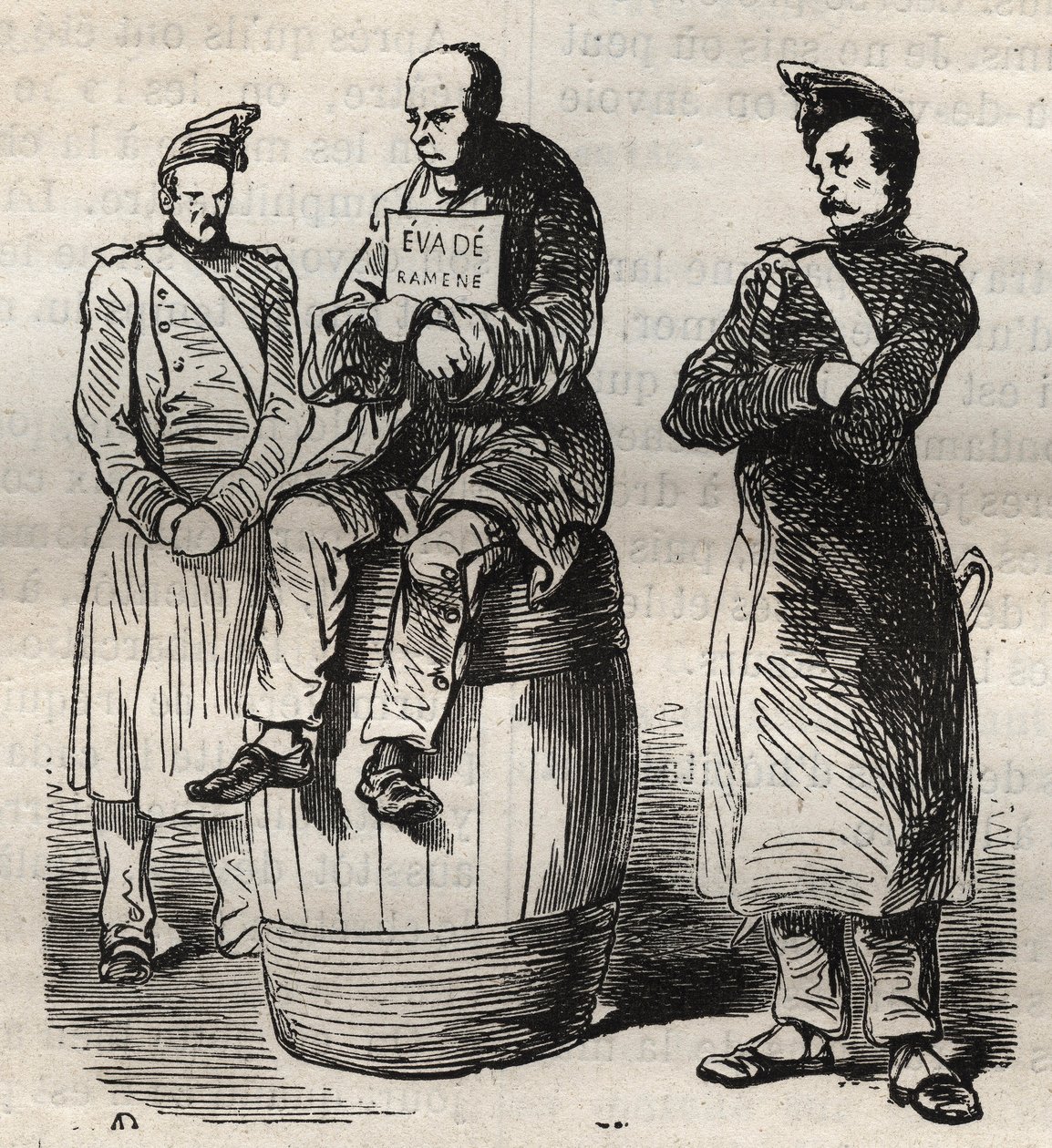 Wystawa przymusowego uniku (Evade powrócił) w więzieniu w Tulonie w XIX wieku. Grawer „Historia skazanych od ich powstania do dnia dzisiejszego” (1877) autorstwa Pierre
