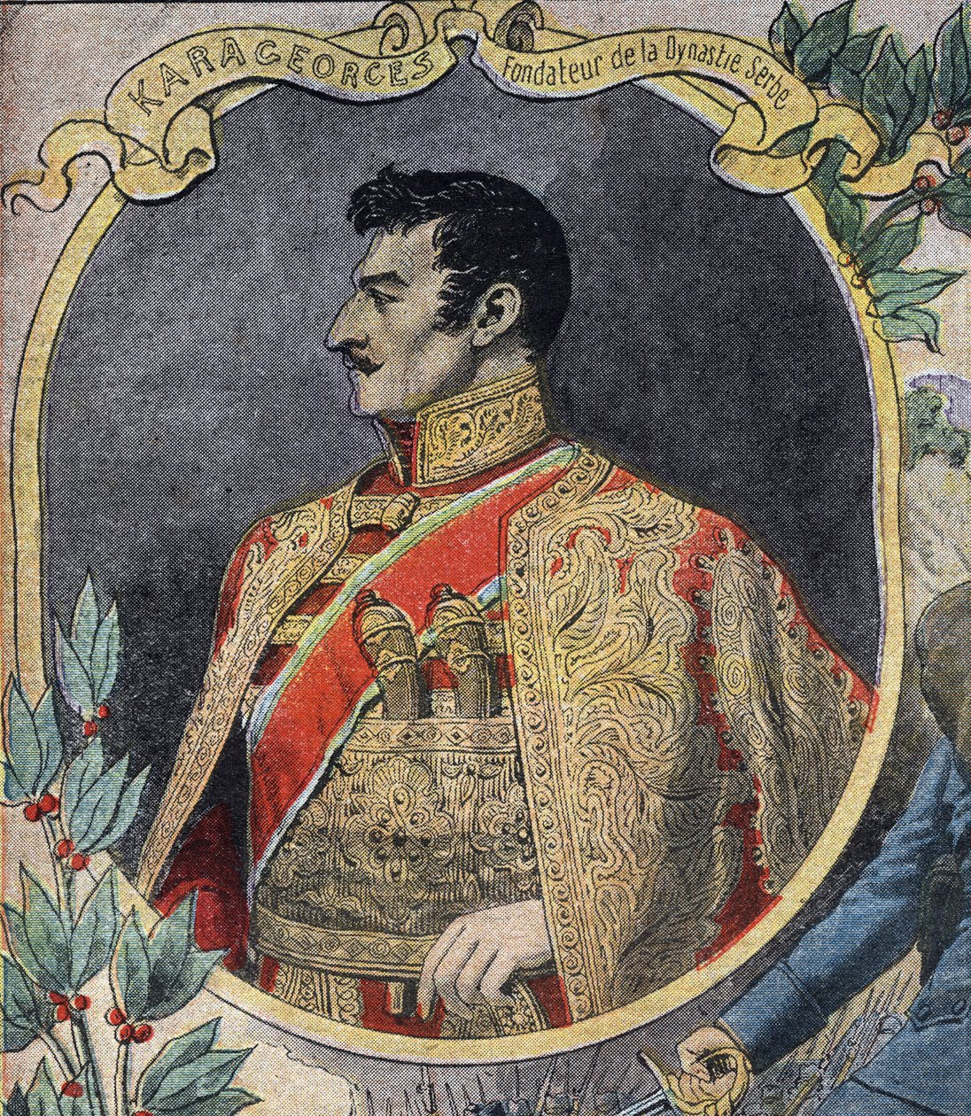 Pierwsza wojna światowa 1914-1918 (14-18): Portret Georgesa Petrovica dit Karageorges (1752-1817), serbskiego męża stanu i założyciela dynastii Karadordevic. Grawerowanie w „”Le Petite Journal”” autorstwa Anonymous Anonymous