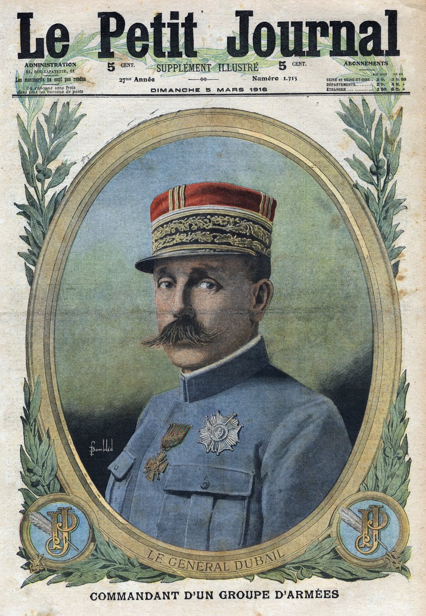 I wojna światowa 1914-1918 (wojna 14-18). Portret generała Augusta Dubaila (1851-1934). W „” Le Petite Journal””, dnia 5.03.1916. Prywatna kolekcja autorstwa Anonymous Anonymous
