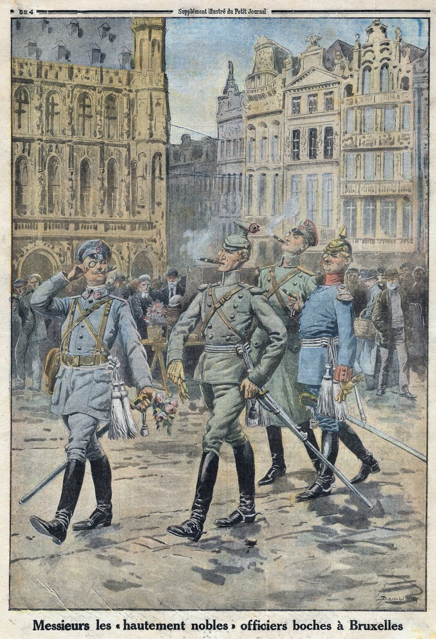 I wojna światowa 1914-1918 (wojna 14-18). Oficerowie niemieccy w Brukseli przedstawiani byli jako „szlachetne boche”. W „” Le Petite Journal””, 28.05.1916. Prywatna kolekcja autorstwa Anonymous Anonymous