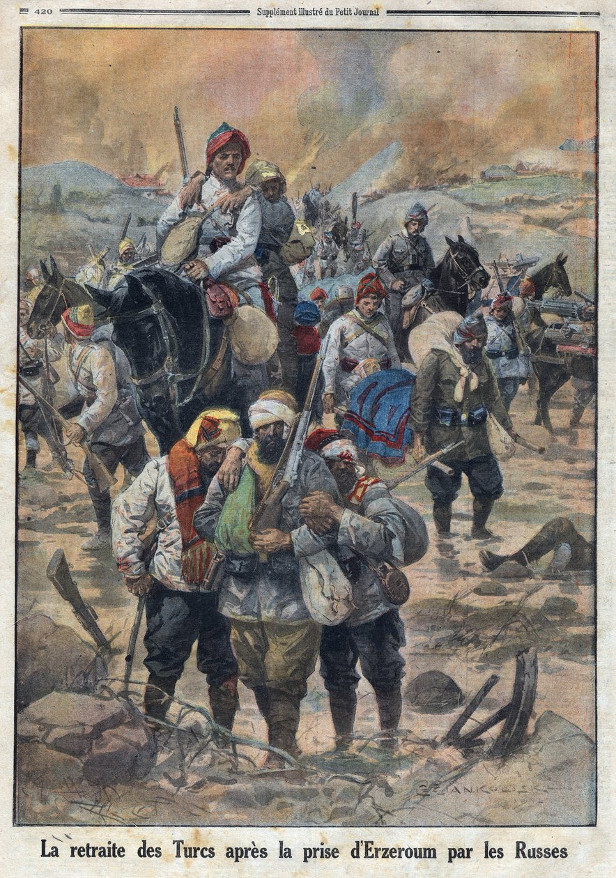 I wojna światowa 1914-1918 (wojna 14-18). Odwrót Turków po zdobyciu Erzerum przez Rosjan. W „” Le Petite Journal””, 27.02.1916. Prywatna kolekcja autorstwa Anonymous Anonymous