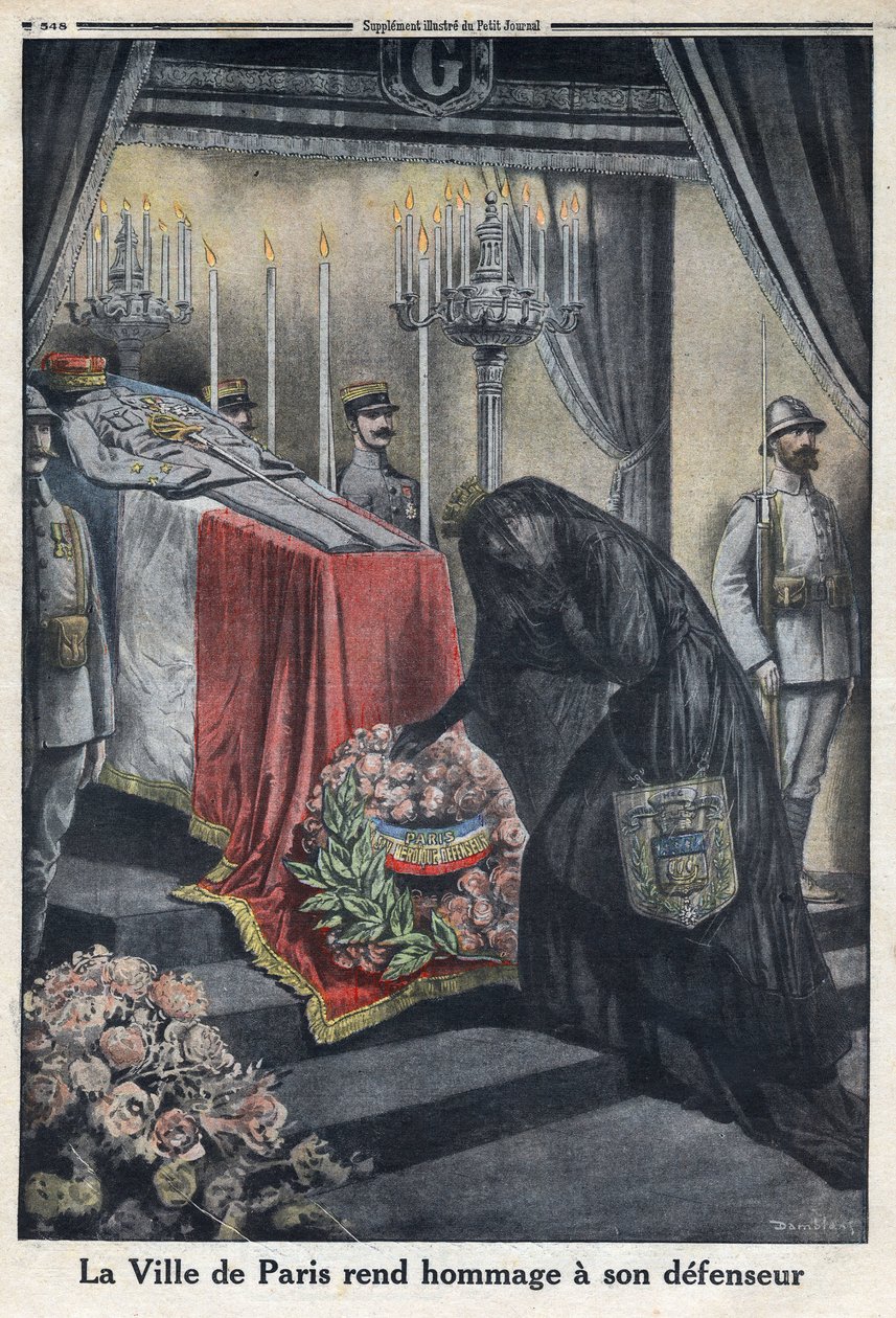 I wojna światowa 1914-1918 (wojna 14-18). Hołd miasta Paryża dla generała Josepha Simona Gallieniego (1849-1916), który bronił miasta. W „”Le Petite Journal””, 18.06.1916. Prywatna kolekcja autorstwa Anonymous Anonymous
