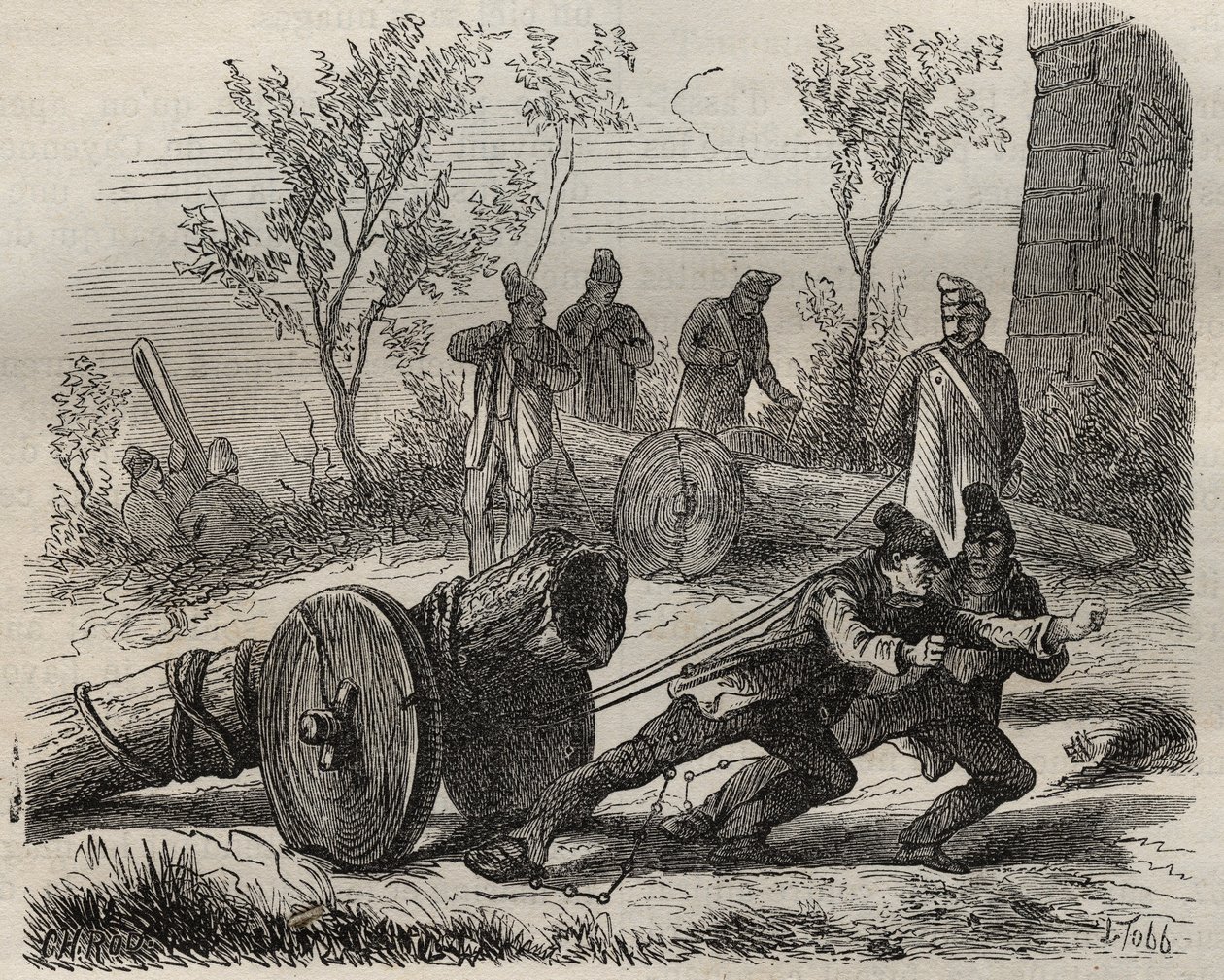Bucherons Forcats w Toulon Bagne w XIX wieku. Grawer „Historia skazanych od ich powstania do dnia dzisiejszego” (1877) autorstwa Pierre