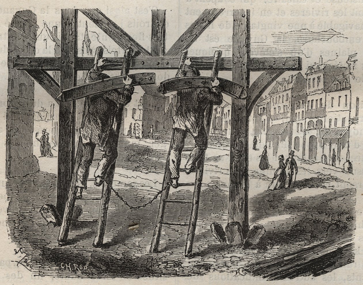Stolarze Forcats w Toulon Bagne w XIX wieku. Grawer „Historia skazanych od ich powstania do dnia dzisiejszego” (1877) autorstwa Pierre