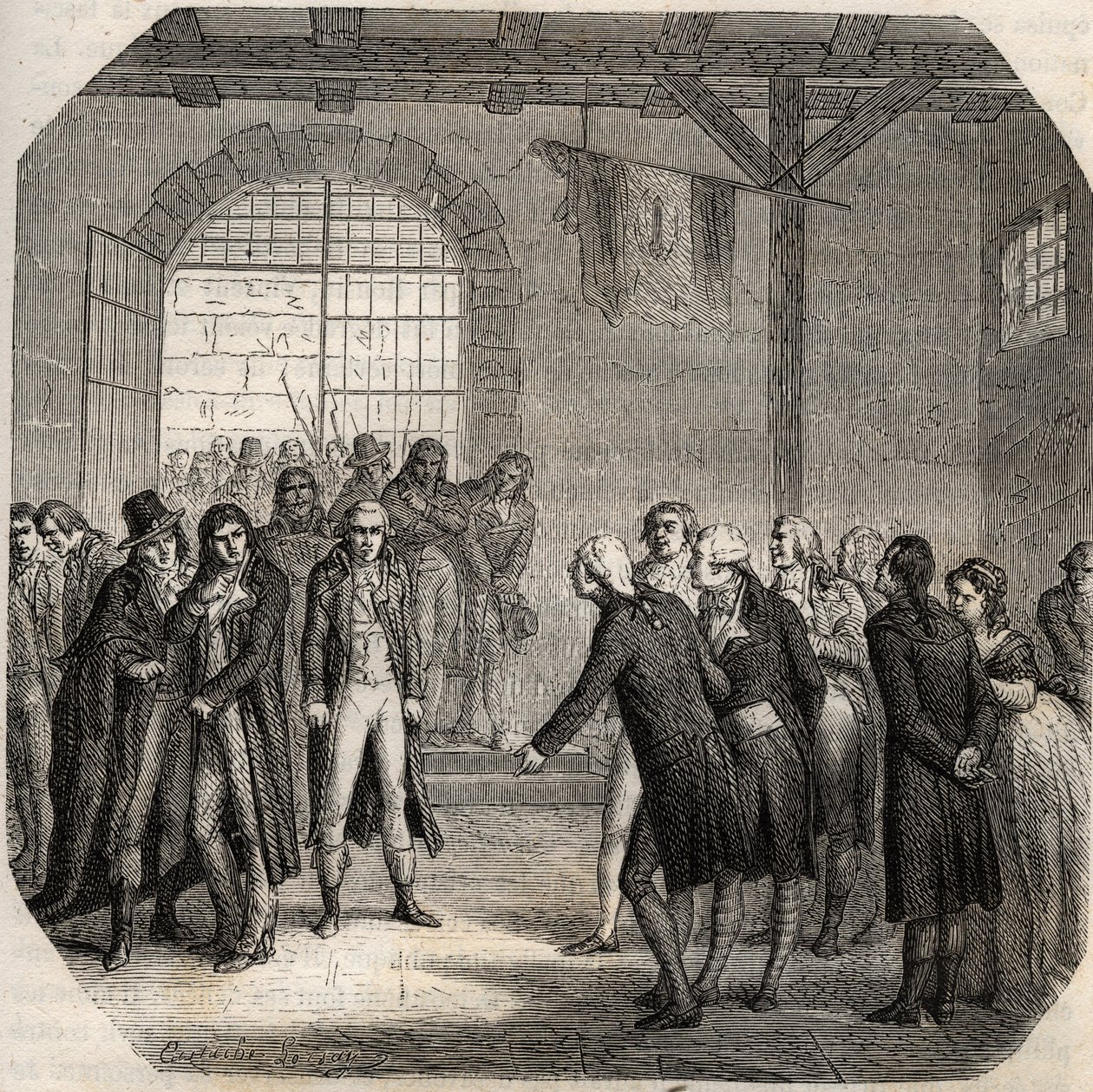 Rewolucja Francuska - Hebertyści - Les Hebertistes à la Concierge w Paryżu 23 marca 1794 - - Grawerowanie w „Histoire des Girondins” autorstwa Alphonse de Lamartine (1790-1869) 1865-1866 - Prywatna kolekcja autorstwa Anonymous Anonymous