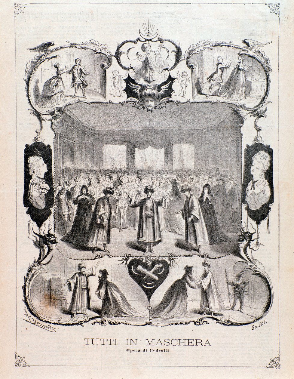 Frontyspis z partytury Tutti w masce, opera Carlo Pedrotti autorstwa Anonymous Anonymous