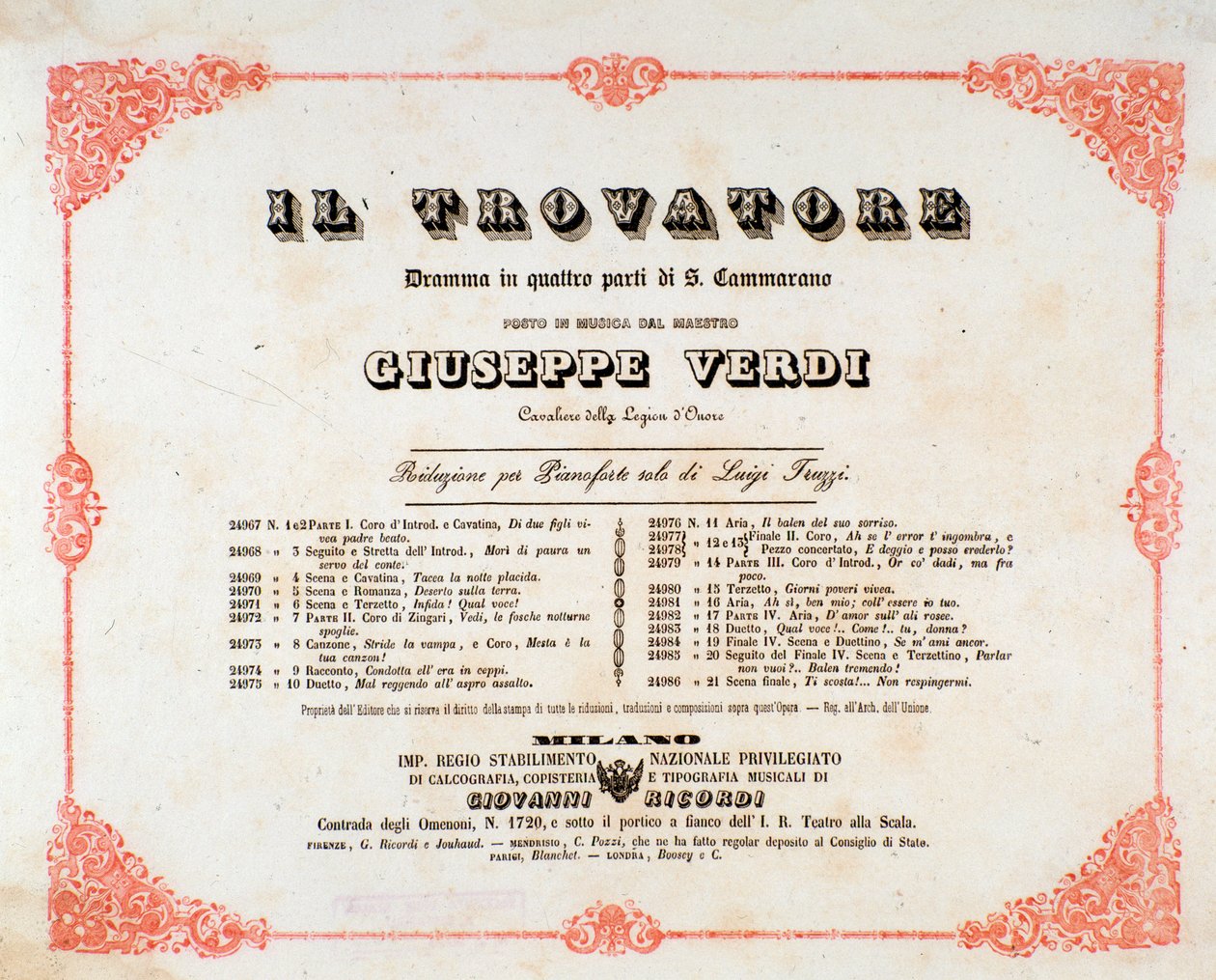 Frontyspis opery Trubadur (Trubadur) Giuseppe Verdi autorstwa Anonymous Anonymous