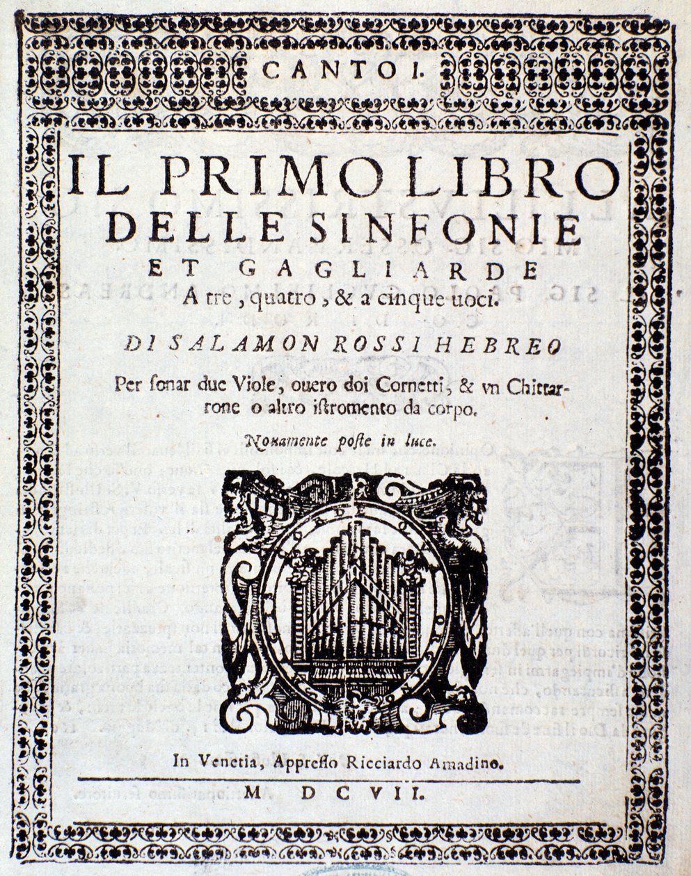 Frontyspis Pierwszej księgi symfonii i wigorów autorstwa Salomone Rossi autorstwa Anonymous Anonymous