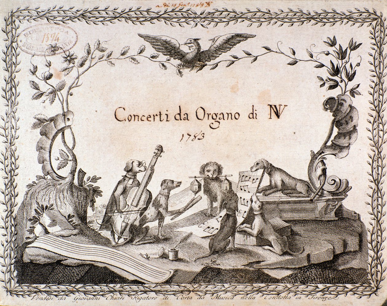 Frontyspis partytury z przedstawieniem zwierząt grających na instrumentach muzycznych (1783) autorstwa Anonymous Anonymous
