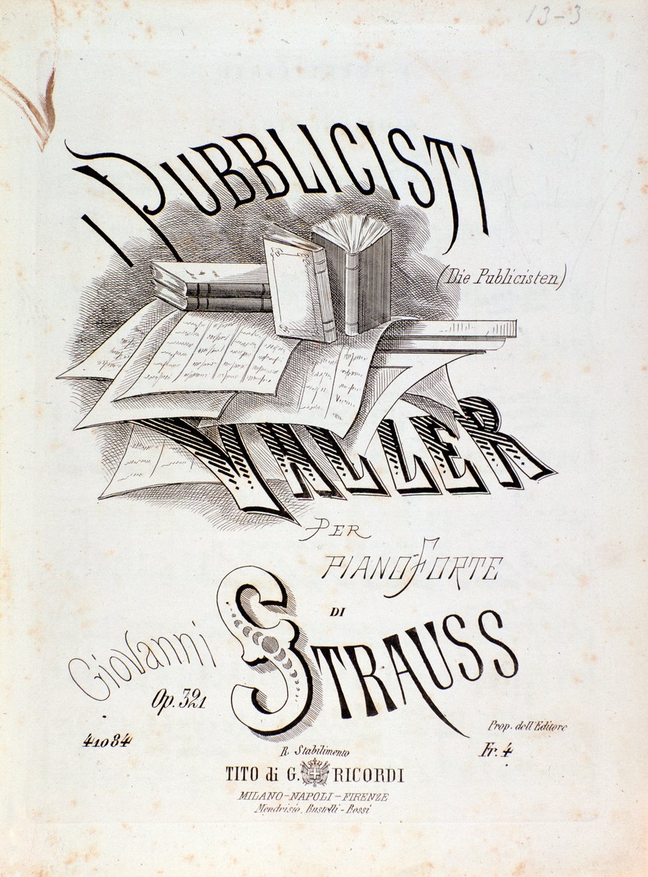 Frontyspis partytury The Publicists (op. 321) Johanna Straussa autorstwa Anonymous Anonymous