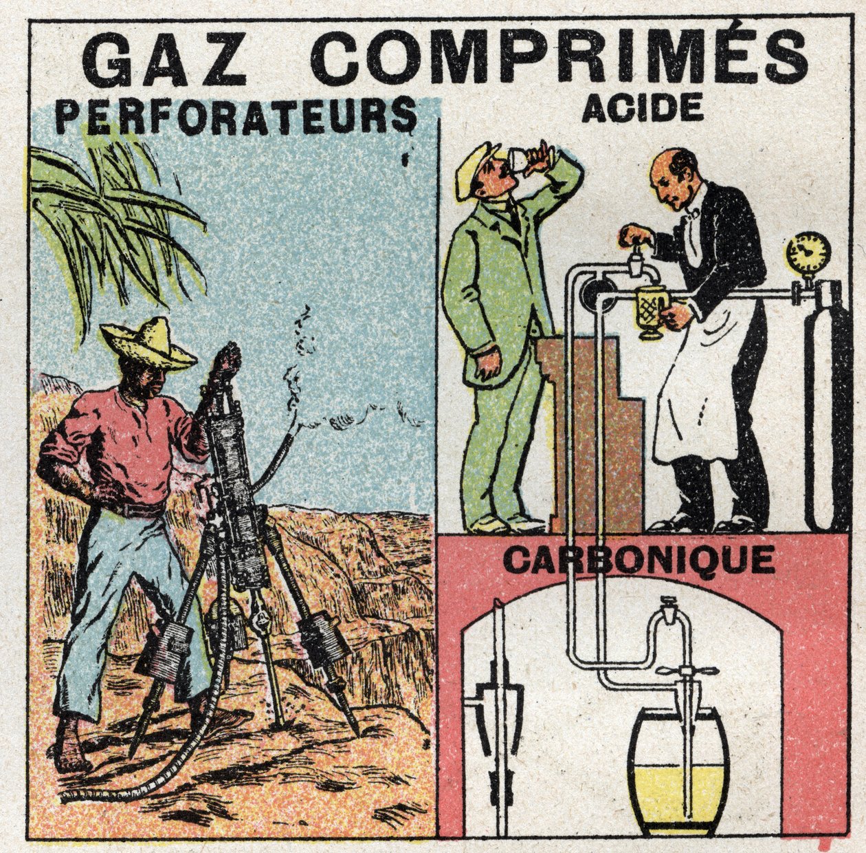 Ciśnienie gazu: miski gazowe używane do wiertarek na sprężone powietrze oraz do produkcji piwa. Anonimowa ilustracja z 1925 r. Ze zbiorów prywatnych. autorstwa Anonymous Anonymous