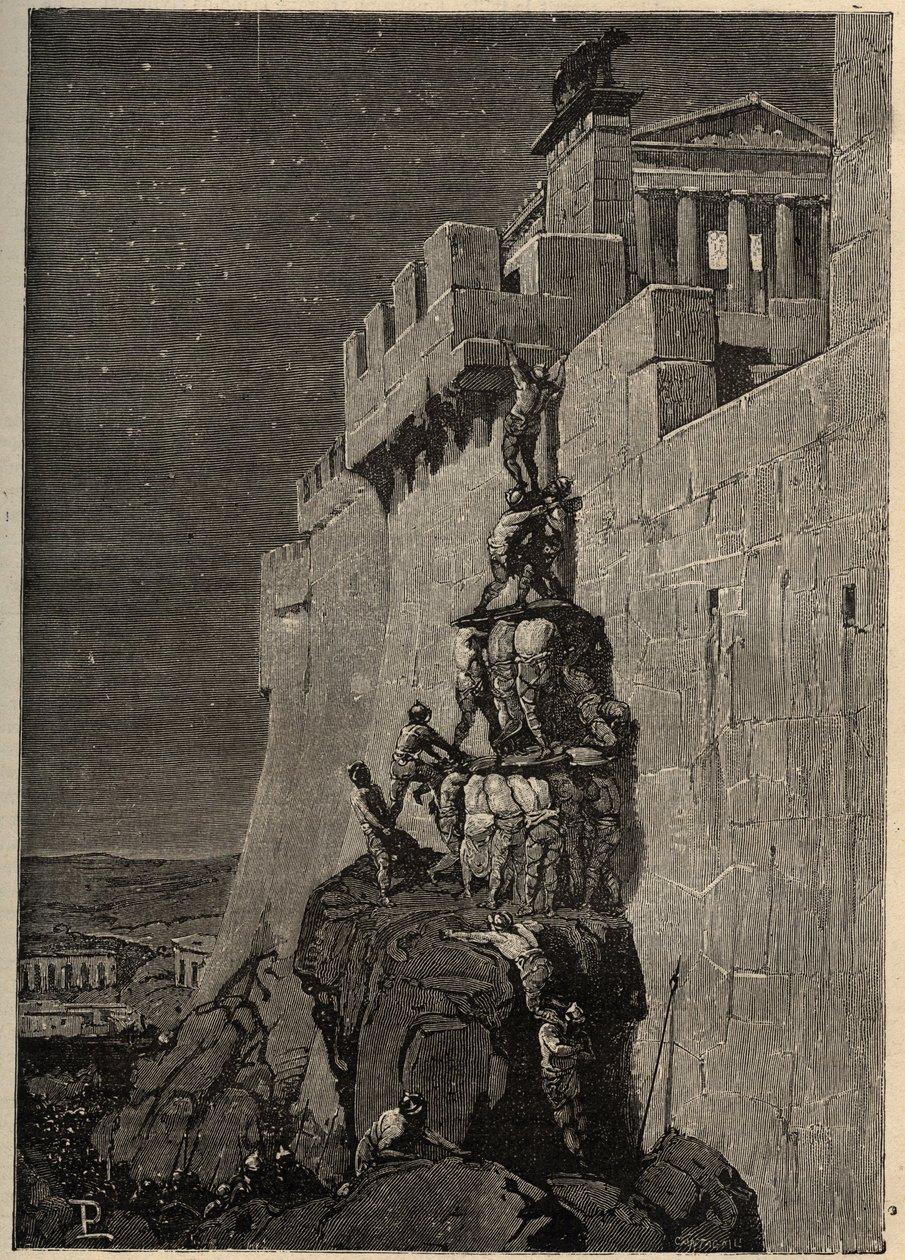 Galowie próbujący przejąć Kapitol (390 pne) - Gęsi ratują rzymski Kapitol przed galijskimi najeźdźcami - - grawerowanie 1890 autorstwa Anonymous Anonymous